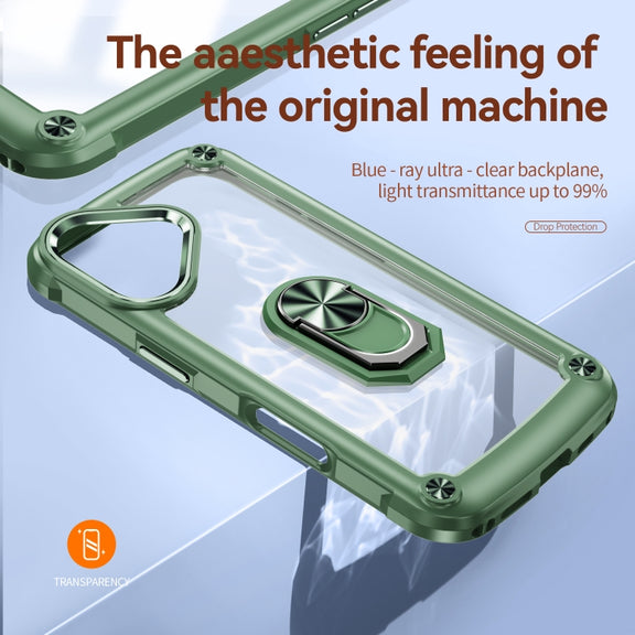 For iPhone 16 TPU + PC Lens Protection Phone Case with Ring Holder(Green)