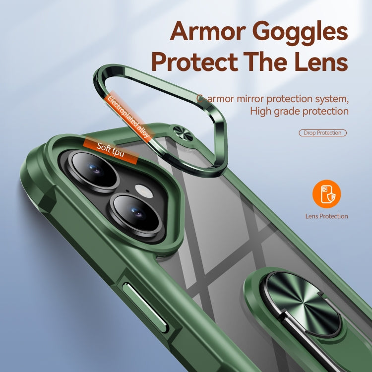 For iPhone 16 TPU + PC Lens Protection Phone Case with Ring Holder(Green)