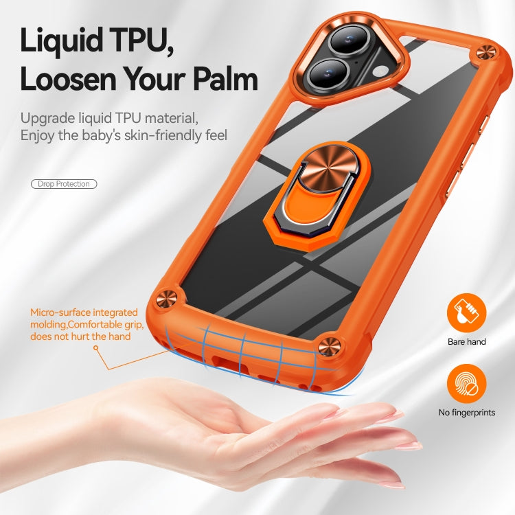 For iPhone 16 TPU + PC Lens Protection Phone Case with Ring Holder(Orange)