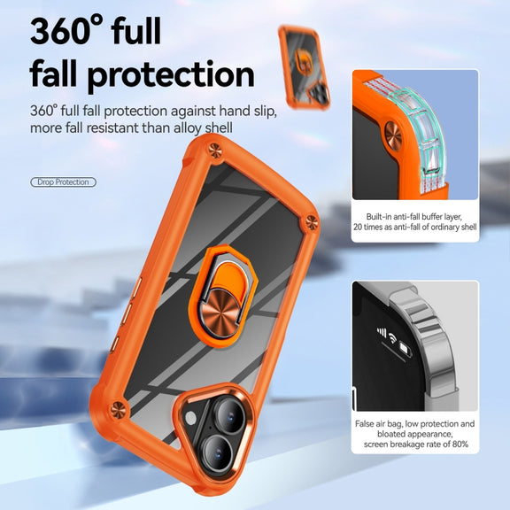 For iPhone 16 TPU + PC Lens Protection Phone Case with Ring Holder(Orange)