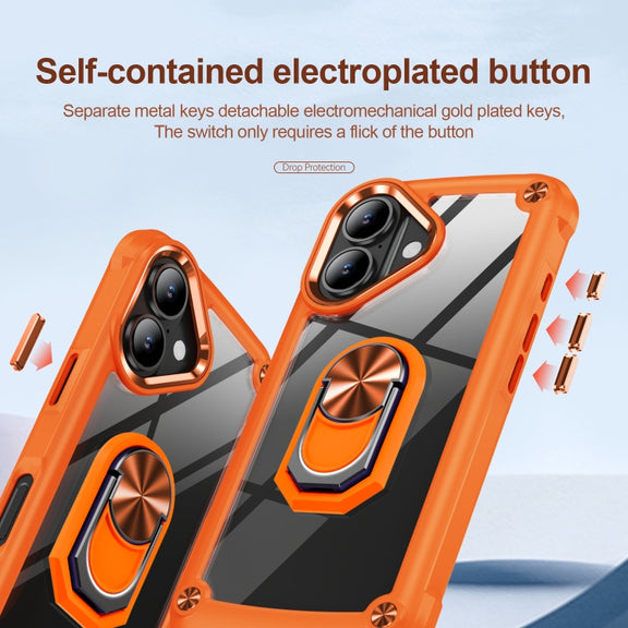 For iPhone 16 TPU + PC Lens Protection Phone Case with Ring Holder(Orange)