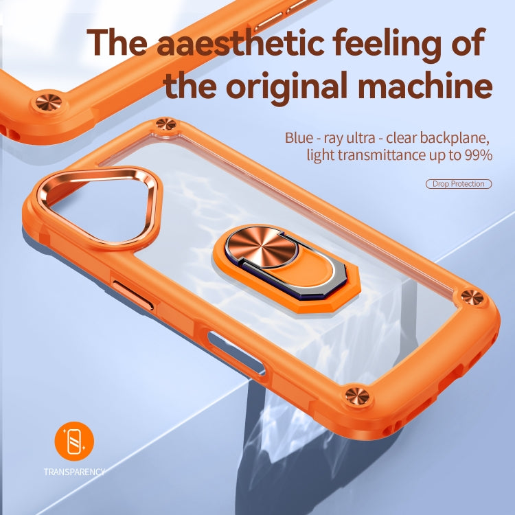 For iPhone 16 TPU + PC Lens Protection Phone Case with Ring Holder(Orange)