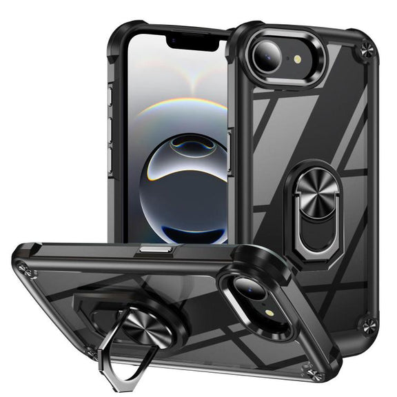 For iPhone 16e TPU + PC Lens Protection Phone Case with Ring Holder(Black)