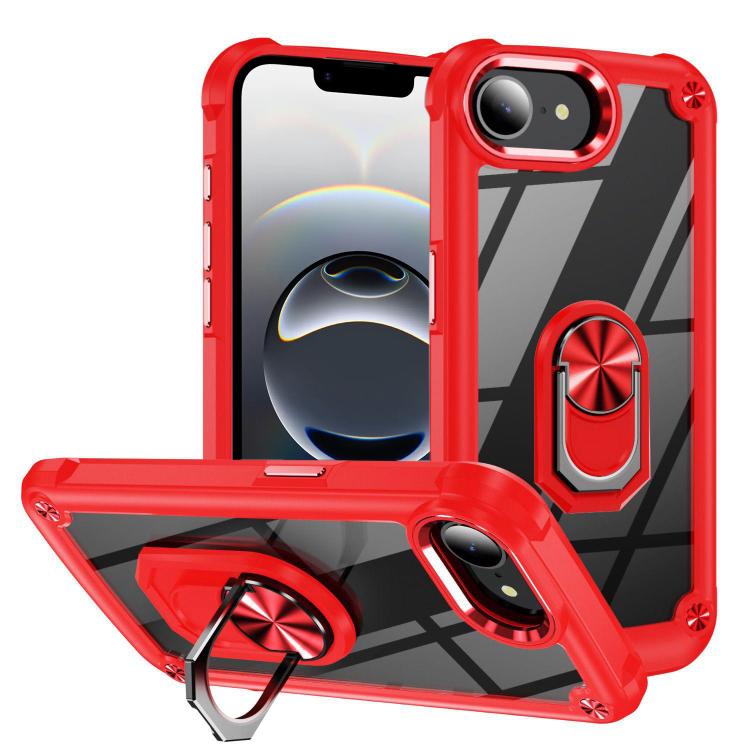 For iPhone 16e TPU + PC Lens Protection Phone Case with Ring Holder(Red)