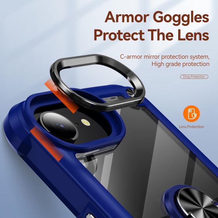 For iPhone 16e TPU + PC Lens Protection Phone Case with Ring Holder(Red)