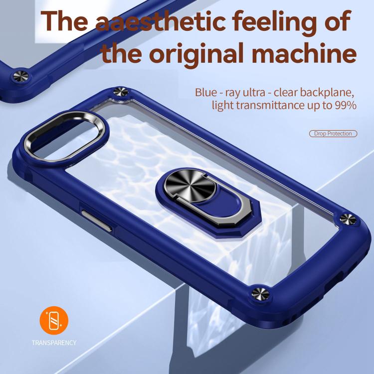 For iPhone 16e TPU + PC Lens Protection Phone Case with Ring Holder(Blue)
