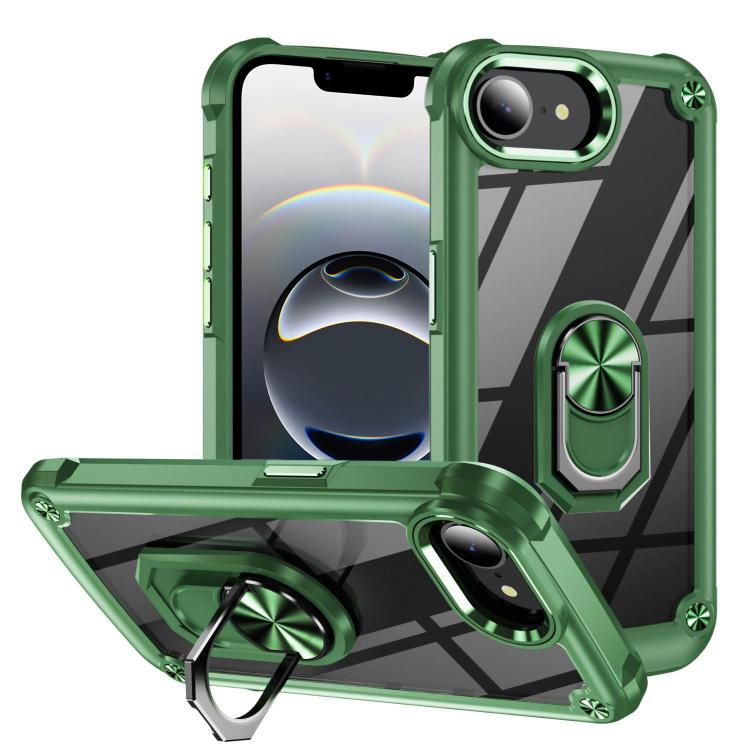 For iPhone 16e TPU + PC Lens Protection Phone Case with Ring Holder(Green)