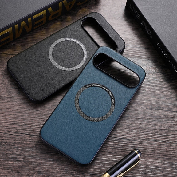 For Google Pixel 9 Pro Magsafe Magnetic Ring Leather Texture Phone Case(Red)