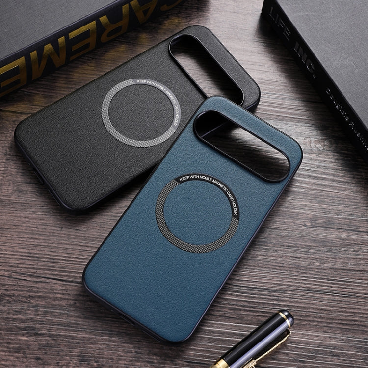 For Google Pixel 9 Pro Magsafe Magnetic Ring Leather Texture Phone Case(White)
