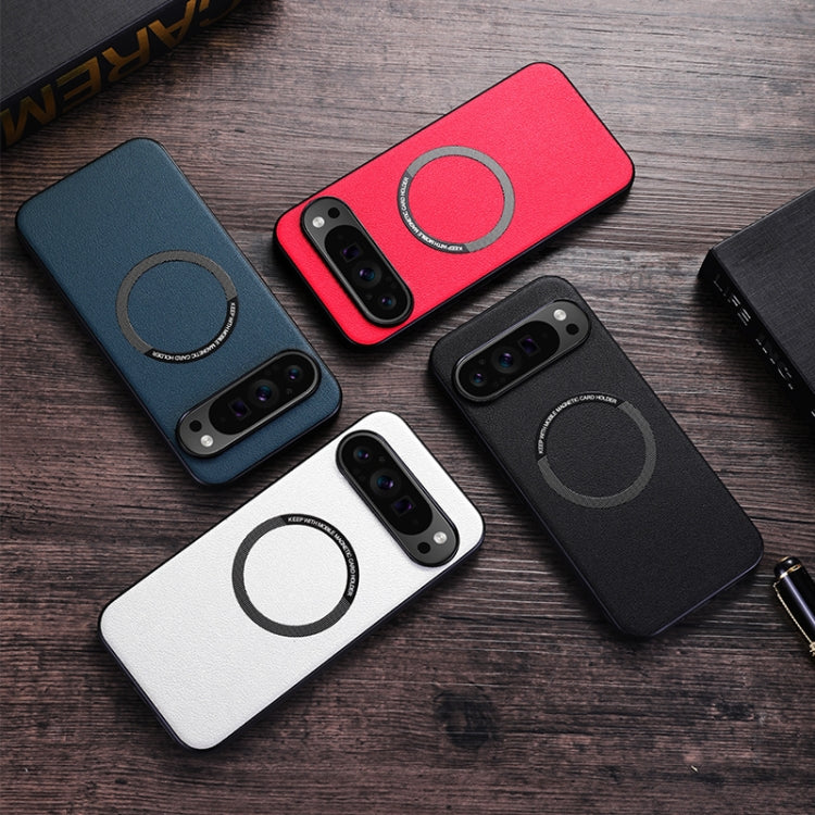 For Google Pixel 9 Magsafe Magnetic Ring Leather Texture Phone Case(Black)