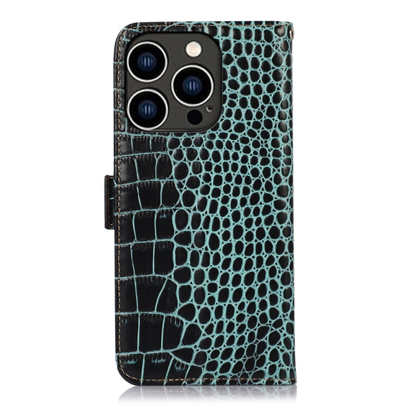 For iPhone 16 Pro Max Crocodile Top Layer Cowhide Leather Phone Case(Green)