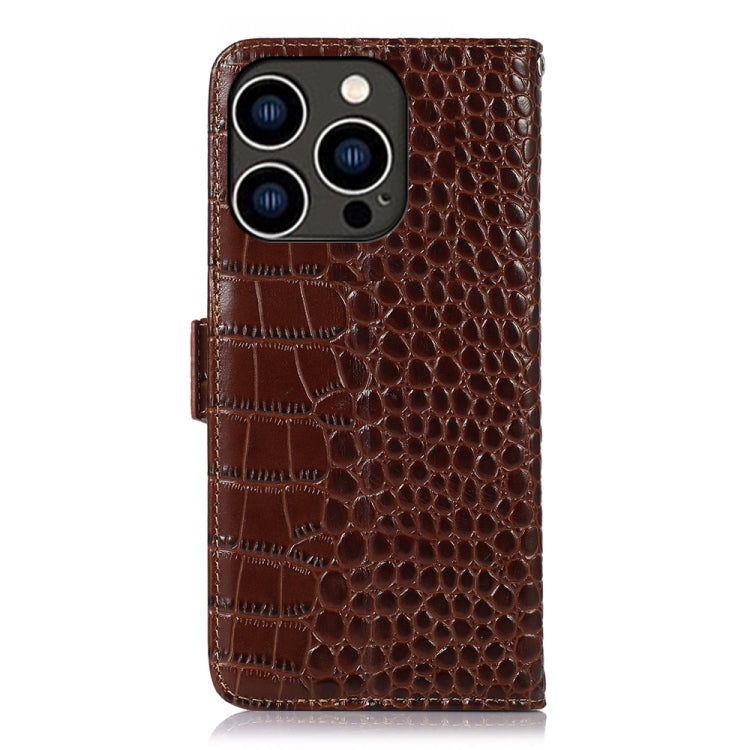 For iPhone 16 Pro Max Crocodile Top Layer Cowhide Leather Phone Case(Brown)