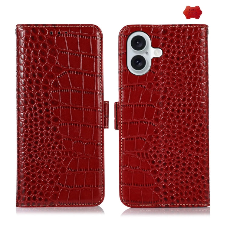 For iPhone 16 Plus Crocodile Top Layer Cowhide Leather Phone Case(Red)
