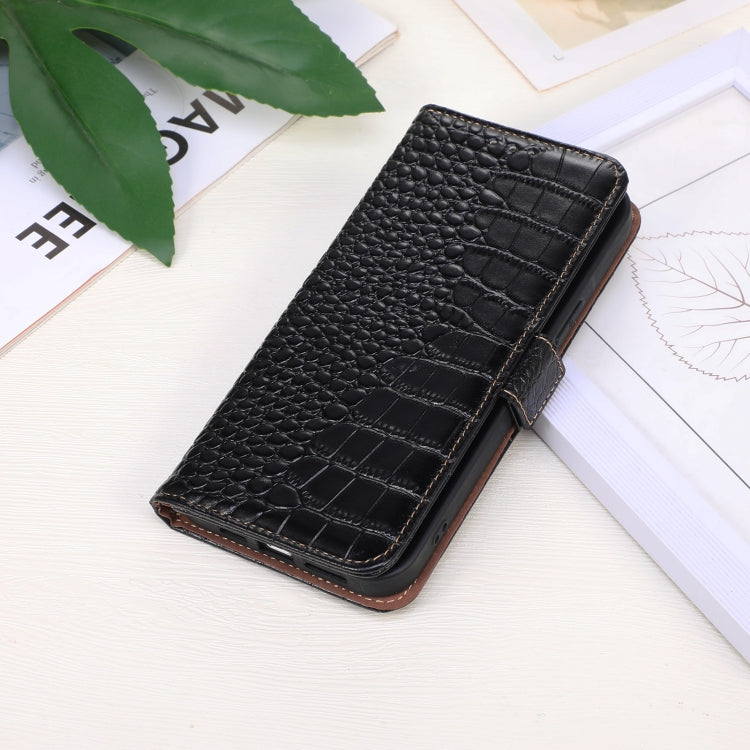 For iPhone 16 Crocodile Top Layer Cowhide Leather Phone Case(Black)