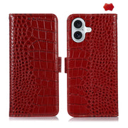 For iPhone 16 Crocodile Top Layer Cowhide Leather Phone Case(Red)