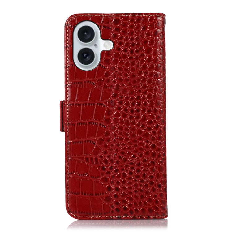 For iPhone 16 Crocodile Top Layer Cowhide Leather Phone Case(Red)
