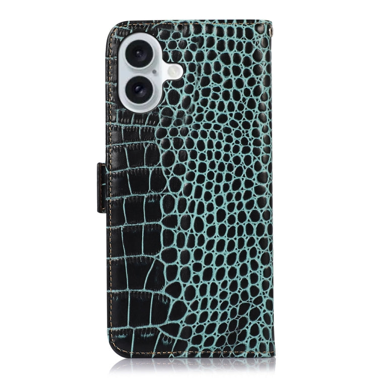 For iPhone 16 Crocodile Top Layer Cowhide Leather Phone Case(Green)