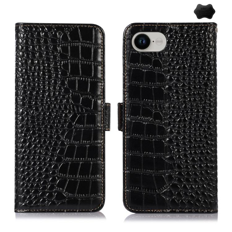 For iPhone 16e Crocodile Top Layer Cowhide Leather Phone Case(Black)