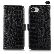 For iPhone 16e Crocodile Top Layer Cowhide Leather Phone Case(Black)