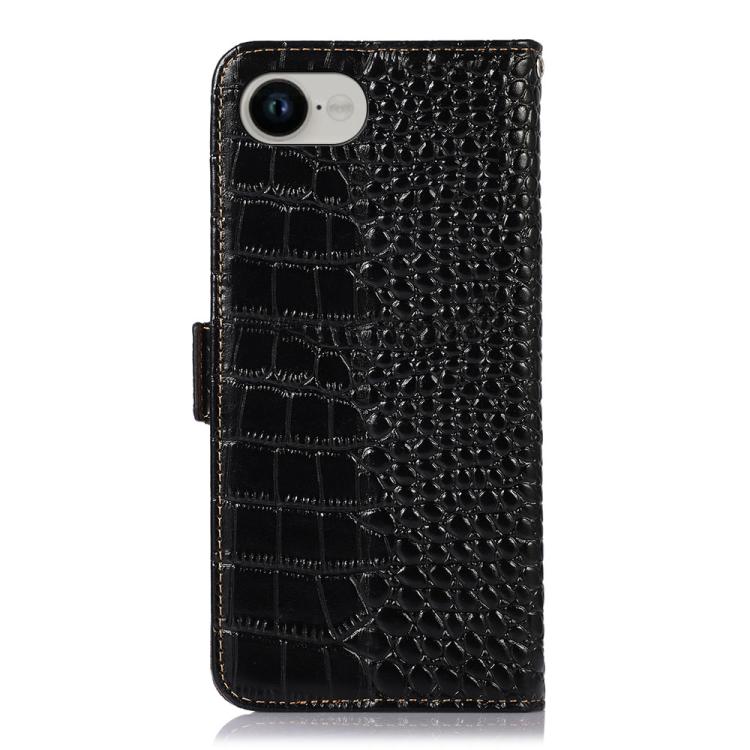 For iPhone 16e Crocodile Top Layer Cowhide Leather Phone Case(Black)