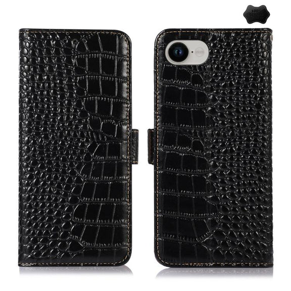 For iPhone 16e Crocodile Top Layer Cowhide Leather Phone Case(Black)