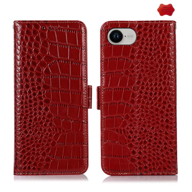 For iPhone 16e Crocodile Top Layer Cowhide Leather Phone Case(Red)