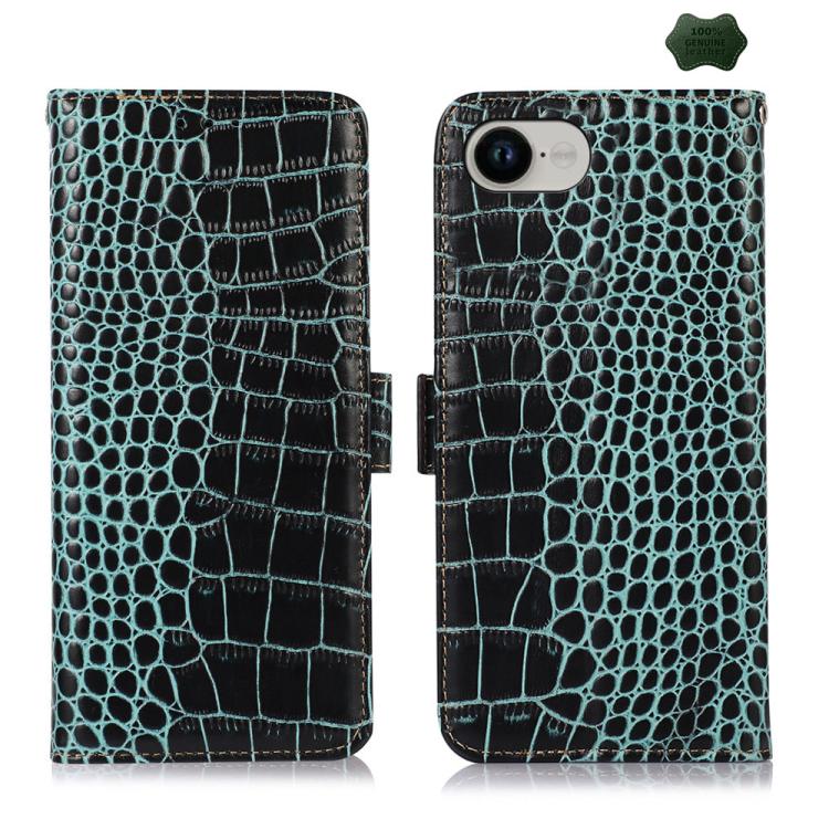 For iPhone 16e Crocodile Top Layer Cowhide Leather Phone Case(Green)