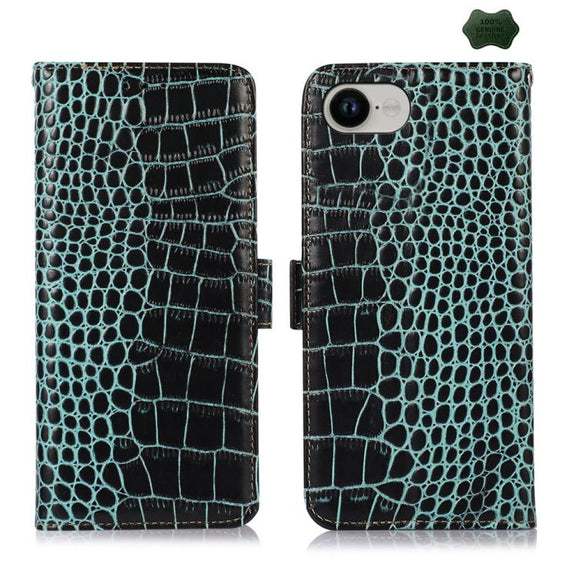 For iPhone 16e Crocodile Top Layer Cowhide Leather Phone Case(Green)