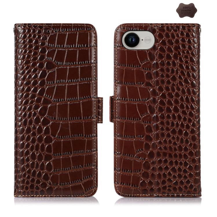 For iPhone 16e Crocodile Top Layer Cowhide Leather Phone Case(Brown)