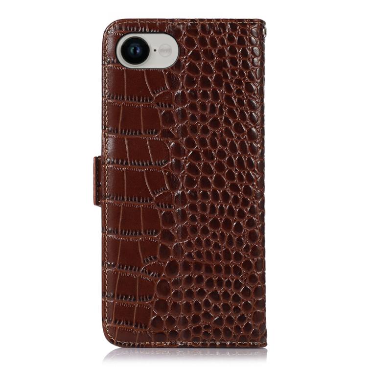 For iPhone 16e Crocodile Top Layer Cowhide Leather Phone Case(Brown)