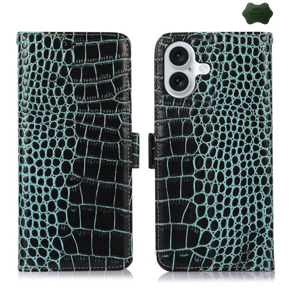 For iPhone 17 Crocodile Top Layer Cowhide Leather Phone Case(Green)