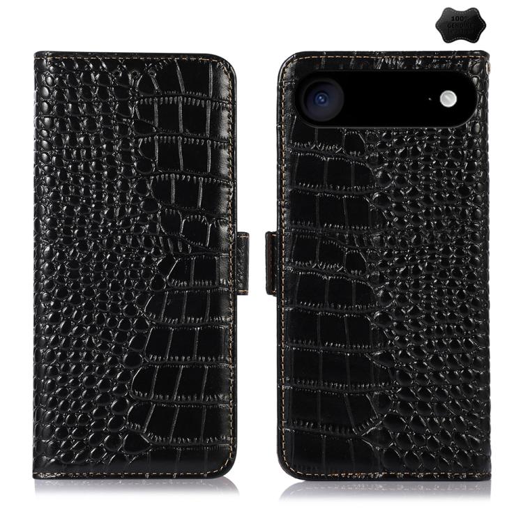 For iPhone 17 Air Crocodile Top Layer Cowhide Leather Phone Case(Black)