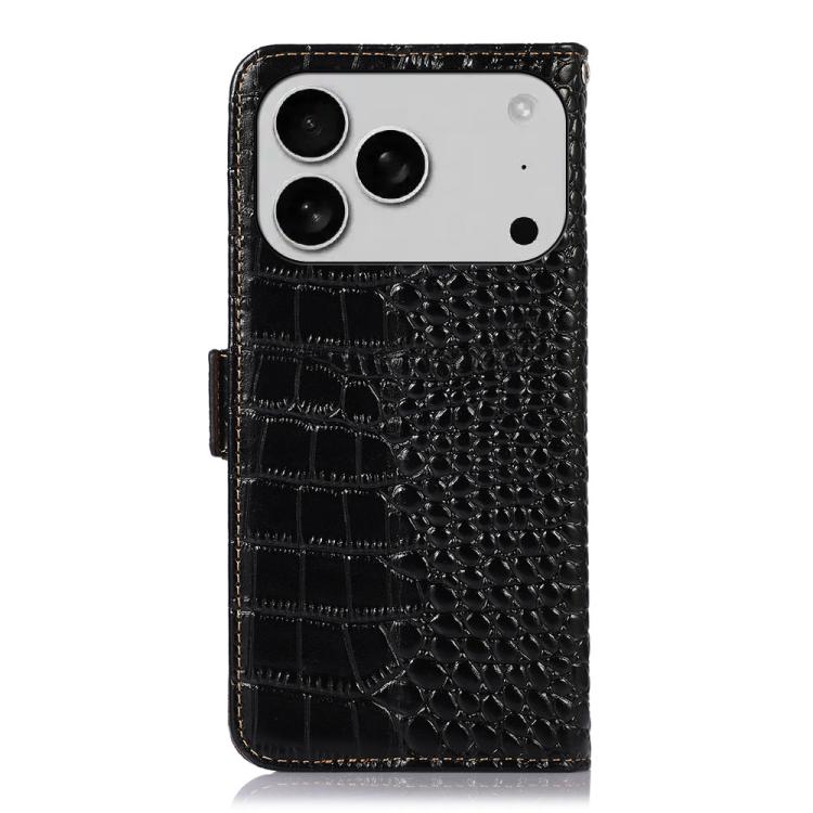 For iPhone 17 Pro Crocodile Top Layer Cowhide Leather Phone Case(Black)