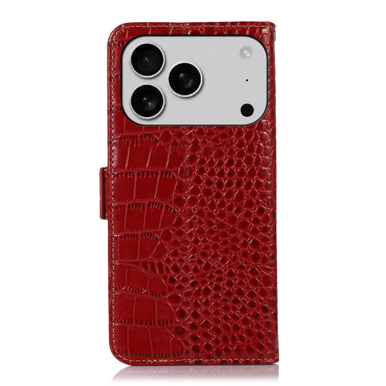For iPhone 17 Pro Crocodile Top Layer Cowhide Leather Phone Case(Red)