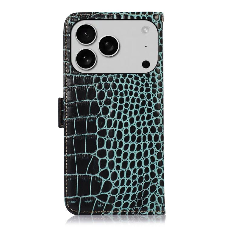 For iPhone 17 Pro Crocodile Top Layer Cowhide Leather Phone Case(Green)