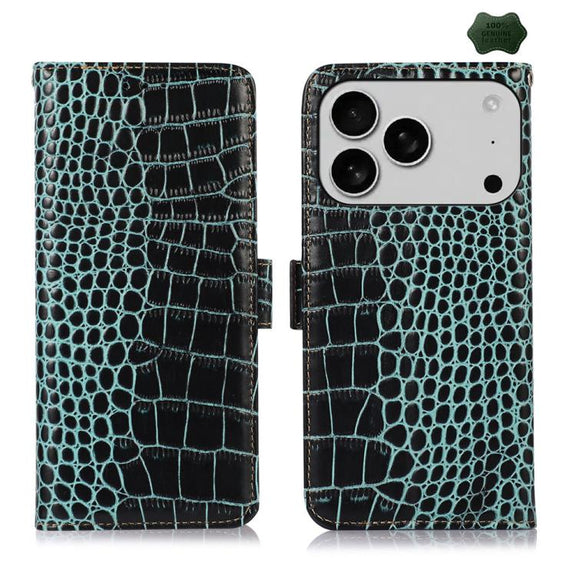 For iPhone 17 Pro Crocodile Top Layer Cowhide Leather Phone Case(Green)