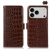 For iPhone 17 Pro Crocodile Top Layer Cowhide Leather Phone Case(Brown)