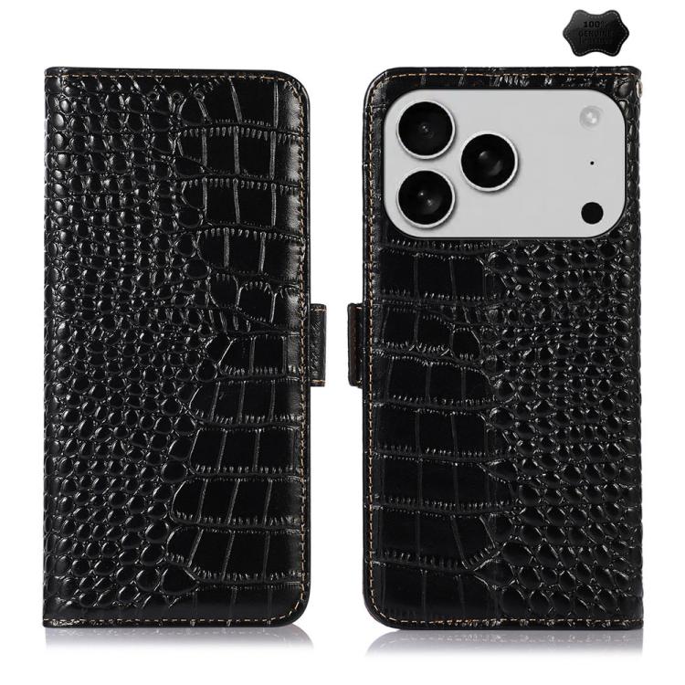 For iPhone 17 Pro Max Crocodile Top Layer Cowhide Leather Phone Case(Black)