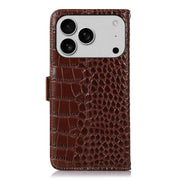 For iPhone 17 Pro Max Crocodile Top Layer Cowhide Leather Phone Case(Brown)