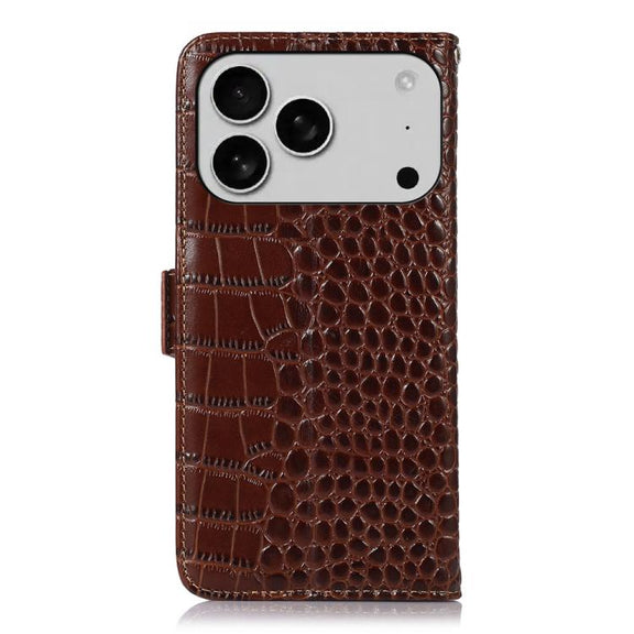 For iPhone 17 Pro Max Crocodile Top Layer Cowhide Leather Phone Case(Brown)