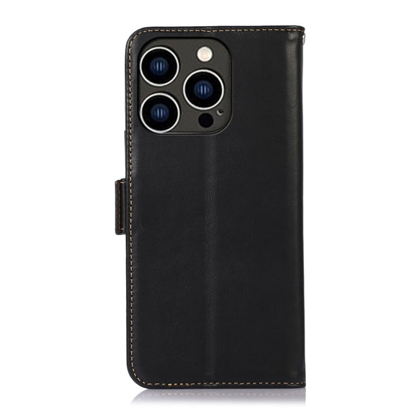 For iPhone 16 Pro Crazy Horse Top Layer Cowhide Leather Phone Case(Black)