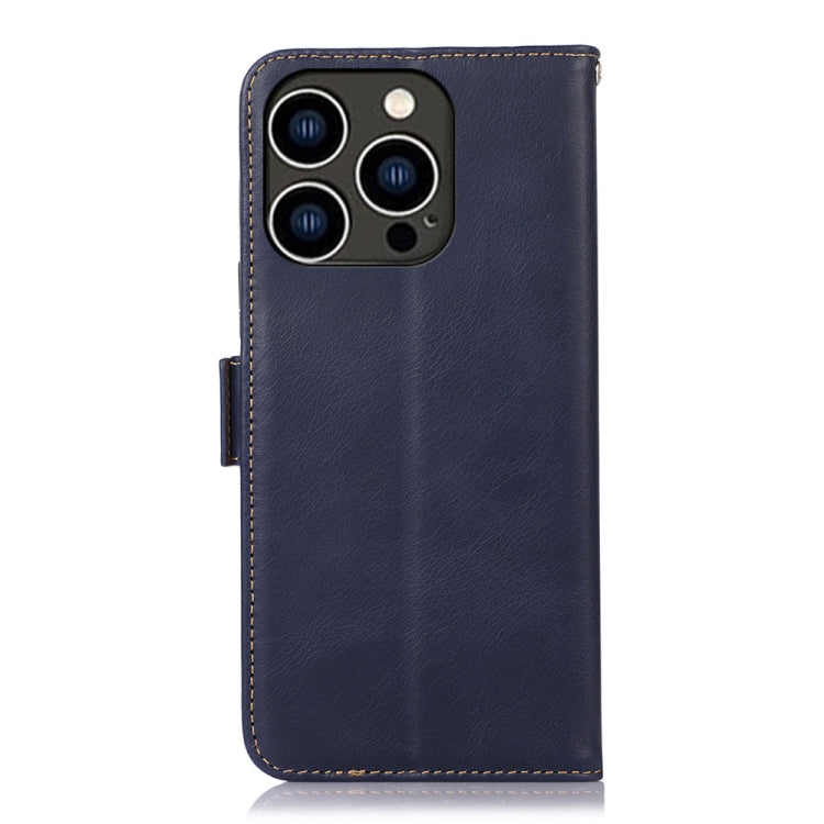 For iPhone 16 Pro Crazy Horse Top Layer Cowhide Leather Phone Case(Blue)