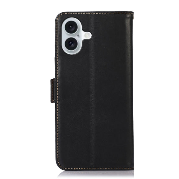 For iPhone 16 Plus Crazy Horse Top Layer Cowhide Leather Phone Case(Black)