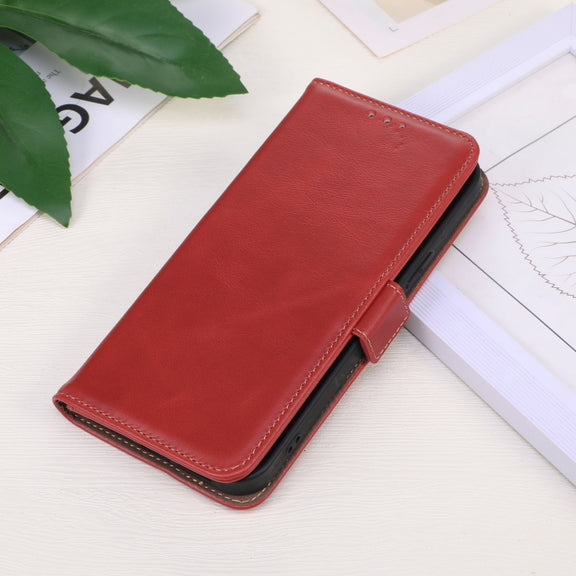 For iPhone 16 Plus Crazy Horse Top Layer Cowhide Leather Phone Case(Red)