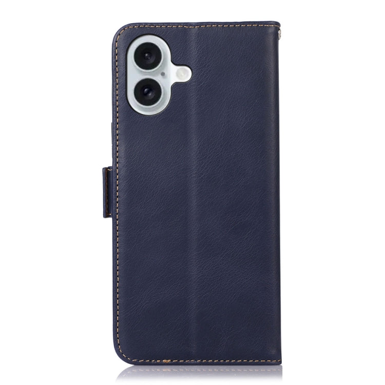 For iPhone 16 Plus Crazy Horse Top Layer Cowhide Leather Phone Case(Blue)