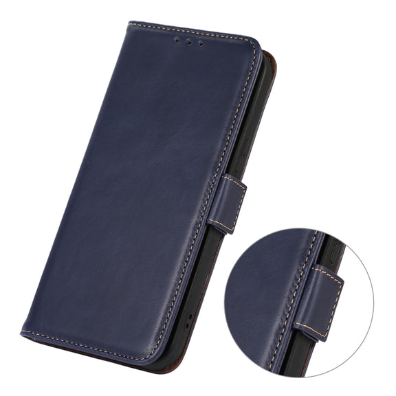 For iPhone 16 Plus Crazy Horse Top Layer Cowhide Leather Phone Case(Blue)
