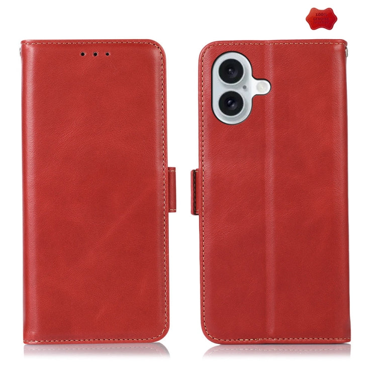 For iPhone 16 Crazy Horse Top Layer Cowhide Leather Phone Case(Red)