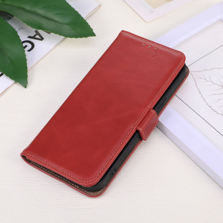 For iPhone 16 Crazy Horse Top Layer Cowhide Leather Phone Case(Red)