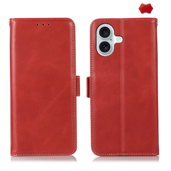 For iPhone 16 Crazy Horse Top Layer Cowhide Leather Phone Case(Red)