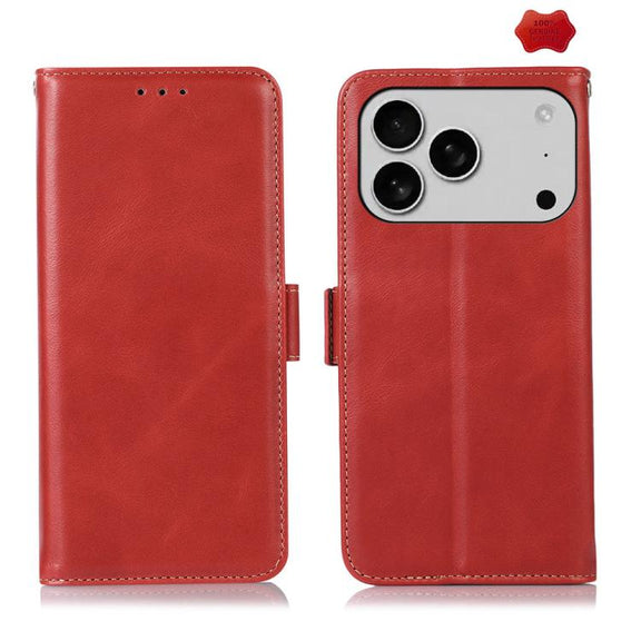 For iPhone 17 Pro Crazy Horse Top Layer Cowhide Leather Phone Case(Red)